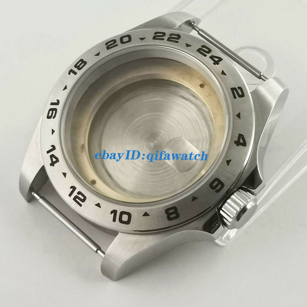 43mm silver watch case steel fixed bezel Fit ETA 2836,8215 821A,DG2813/3804 move