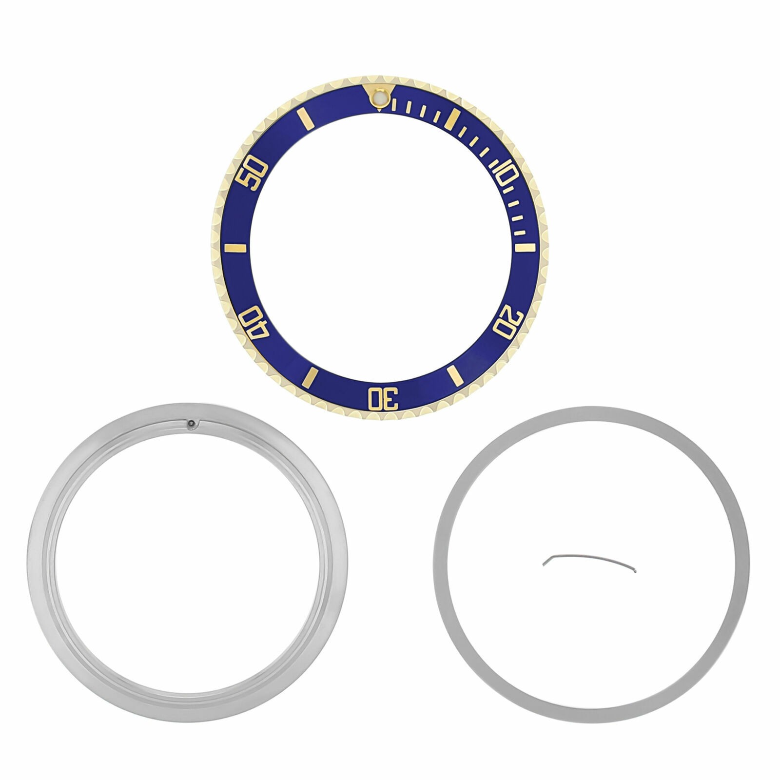 BEZEL,CERAMIC INSERT + RETAINING FOR ROLEX 18KY REAL GOLD 16800 16803 16613 BLUE