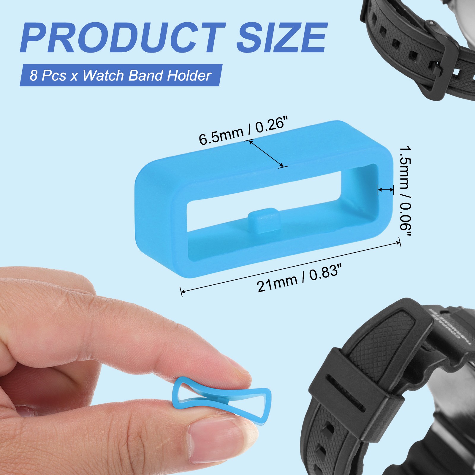 8 Pcs Watch Band Holder Loop, 18mm Universal Watch Replacement Band, Sky Blue