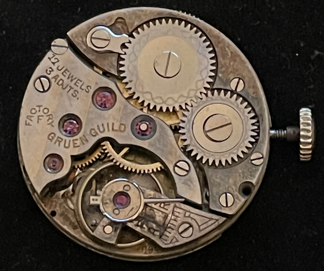 Vintage Gruen Guild Cal 194 Watch Movement Ticks Runs Factory F 17j Swiss
