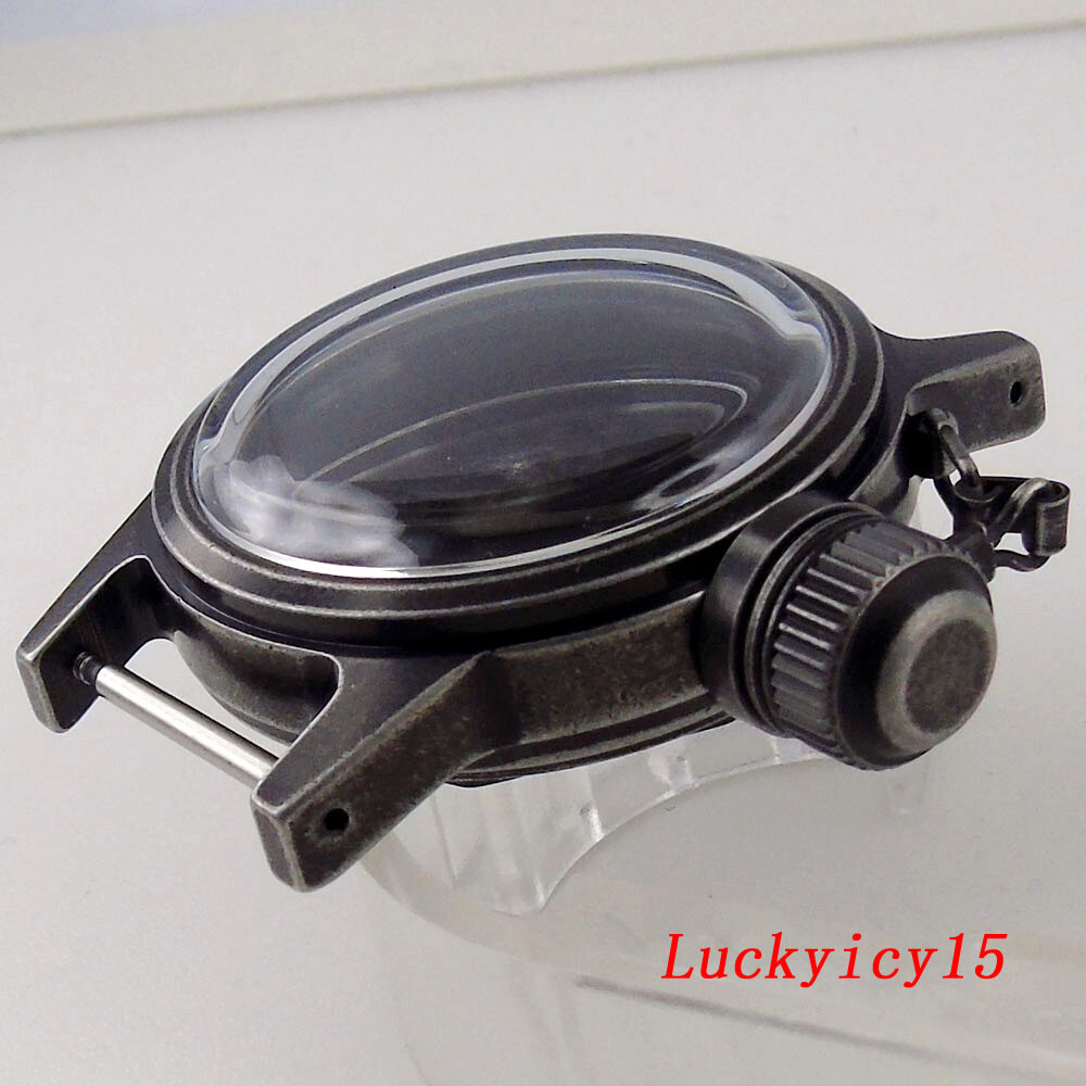 36mm Brush Silver Black Sandblast Watch Case fit NH35A NH36A NH34 SKX SRP 7S26