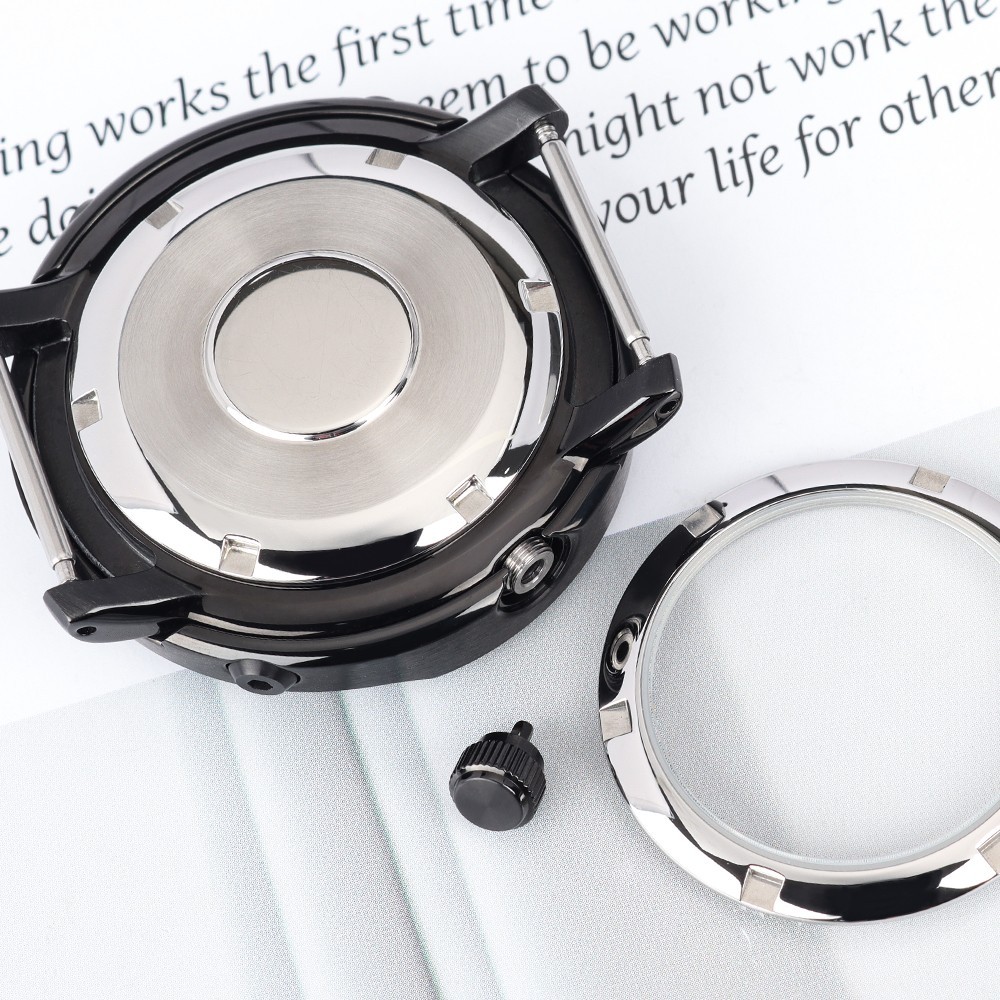 PVD Black Pilot Watch Case 43.3mm Sapphire Steel 10ATM For SII NH35 36 Movement