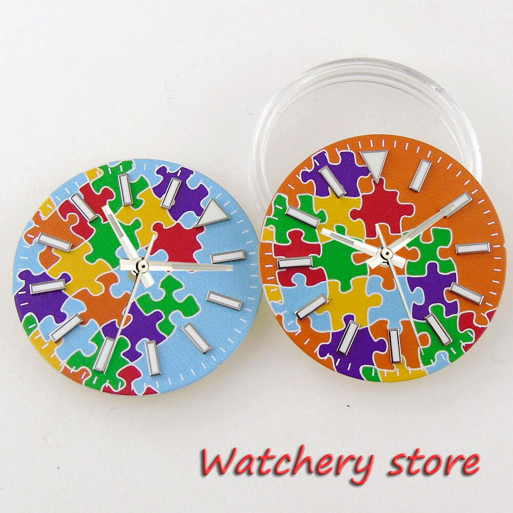 29MM Green Luminous Blue Puzzle pattern Watch Dial Muti-Color Fit NH35A NH36