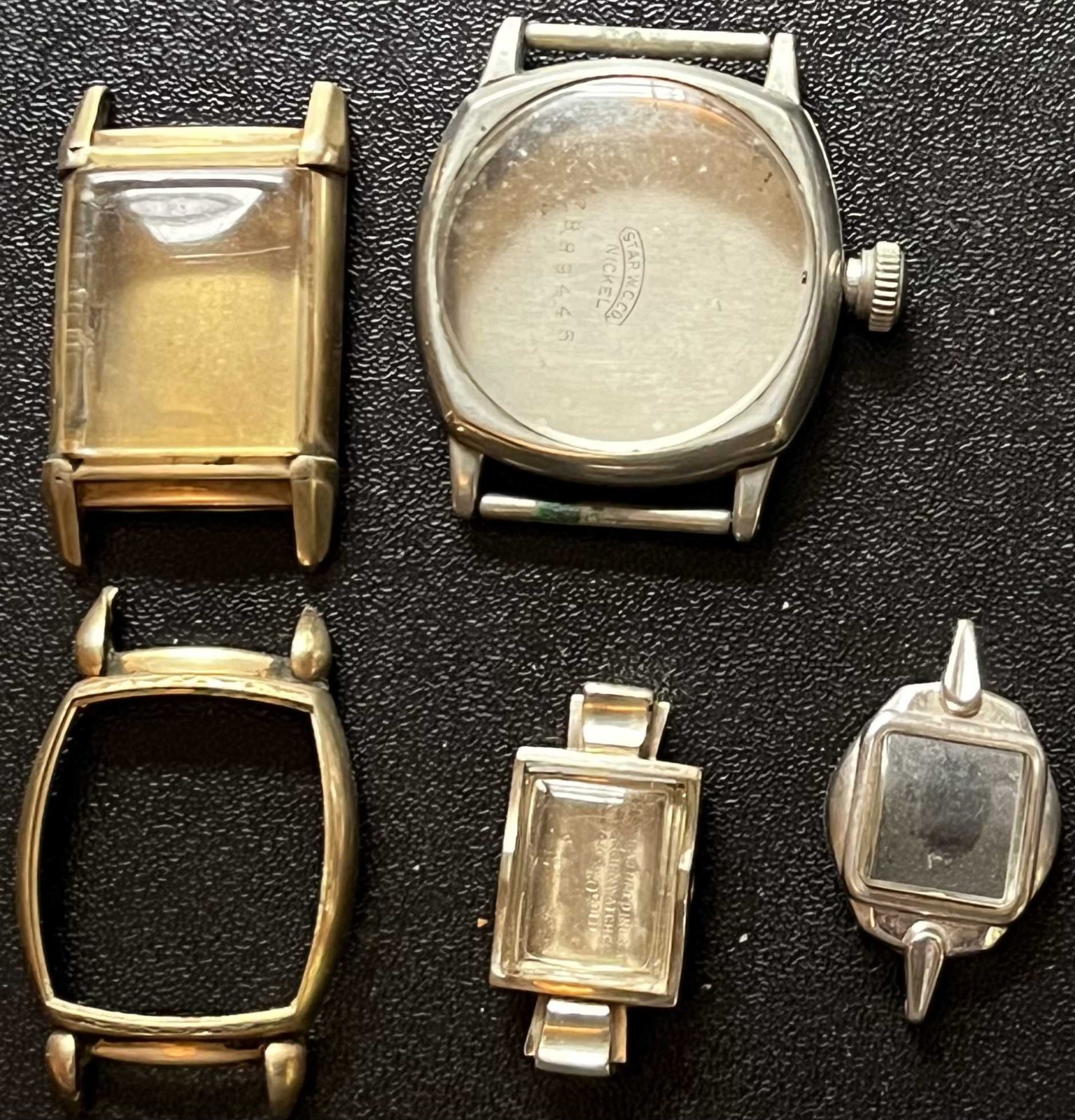 LOT OF 5 GOLD & NICKEL WATCH CASES 14KT 10K FILLED 10K RGP