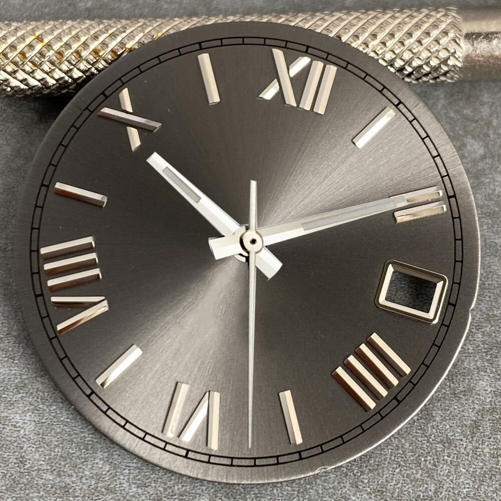 Silver Black Green 29mm Sunburst Watch Dial Gold Roman Numeral fit NH35 NH36