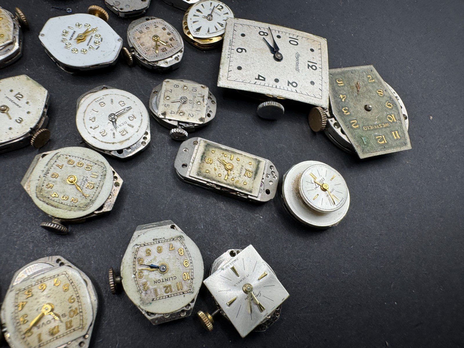 Vintage Rare Lot of 33 Automatic Movements Waltham Benrus Westfield Clinton