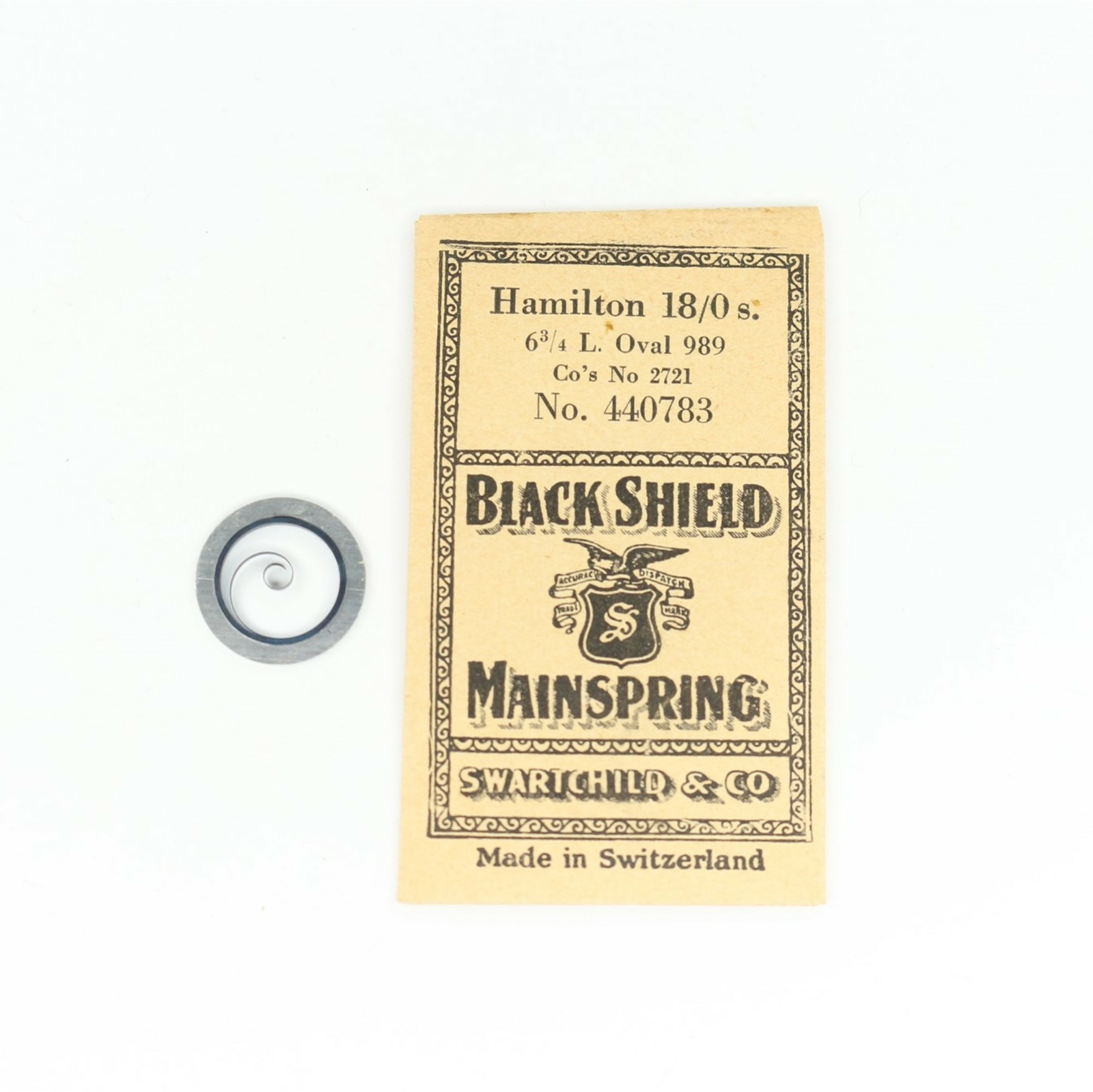 Hamilton 18/o & 6-3/4 L Size Mainspring Wristwatch Part #2721 – VO90