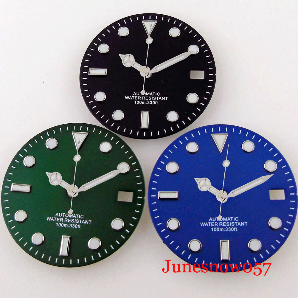28.5mm Men’s Watch Dial Greenish-blue Luminous Fit NH35A MIYOTA ETA2824 Movement