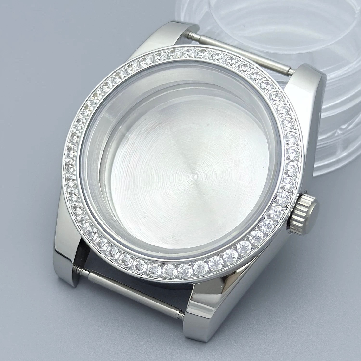 39mm Sapphire Glass 316L Watch Case Diamond Bezel For NH35/36