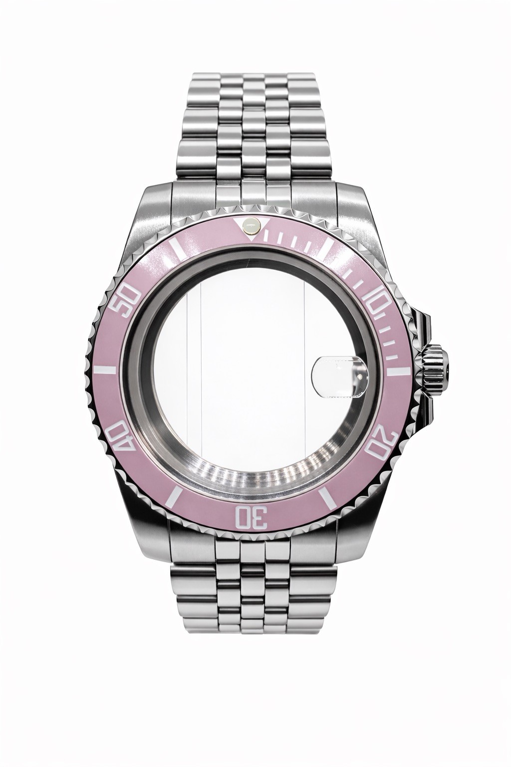 Pink Bezel Jubilee Sub Watch Case & strap fits NH34 NH35 NH38 Movements