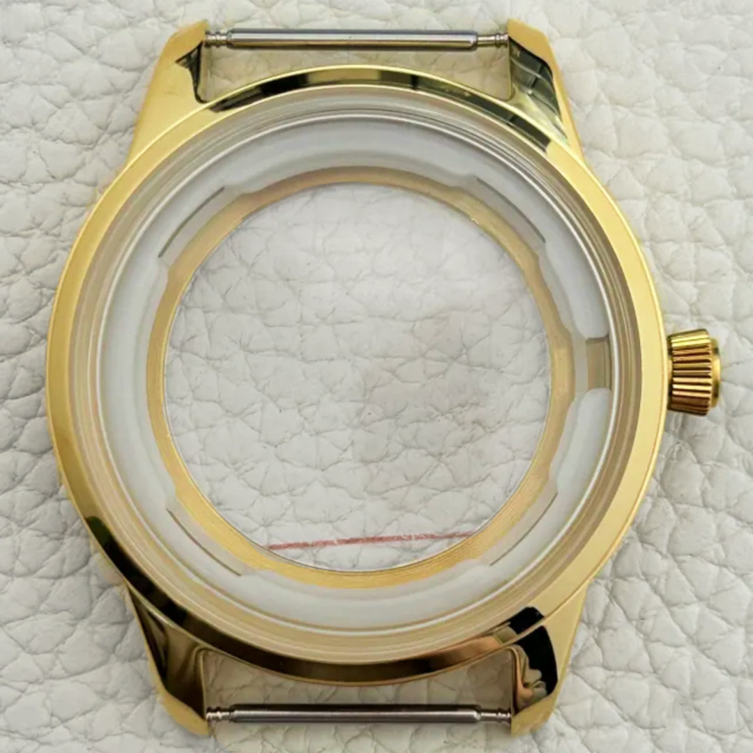 Polished Gold 316L Cocktail Watch Case Arched Glass Back 40mm Fit NH35 NH34 Mod