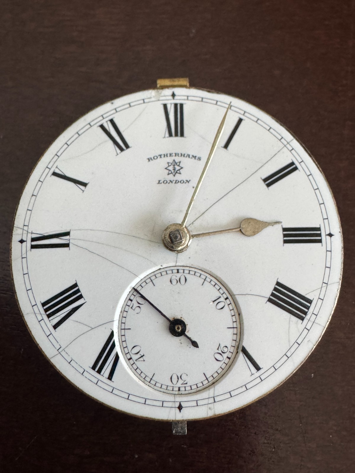 VINTAGE 41.3MM ROTHERHAMS LONDON PRIVATE LABEL POCKET WATCH MOVEMENT NOT RUNNING