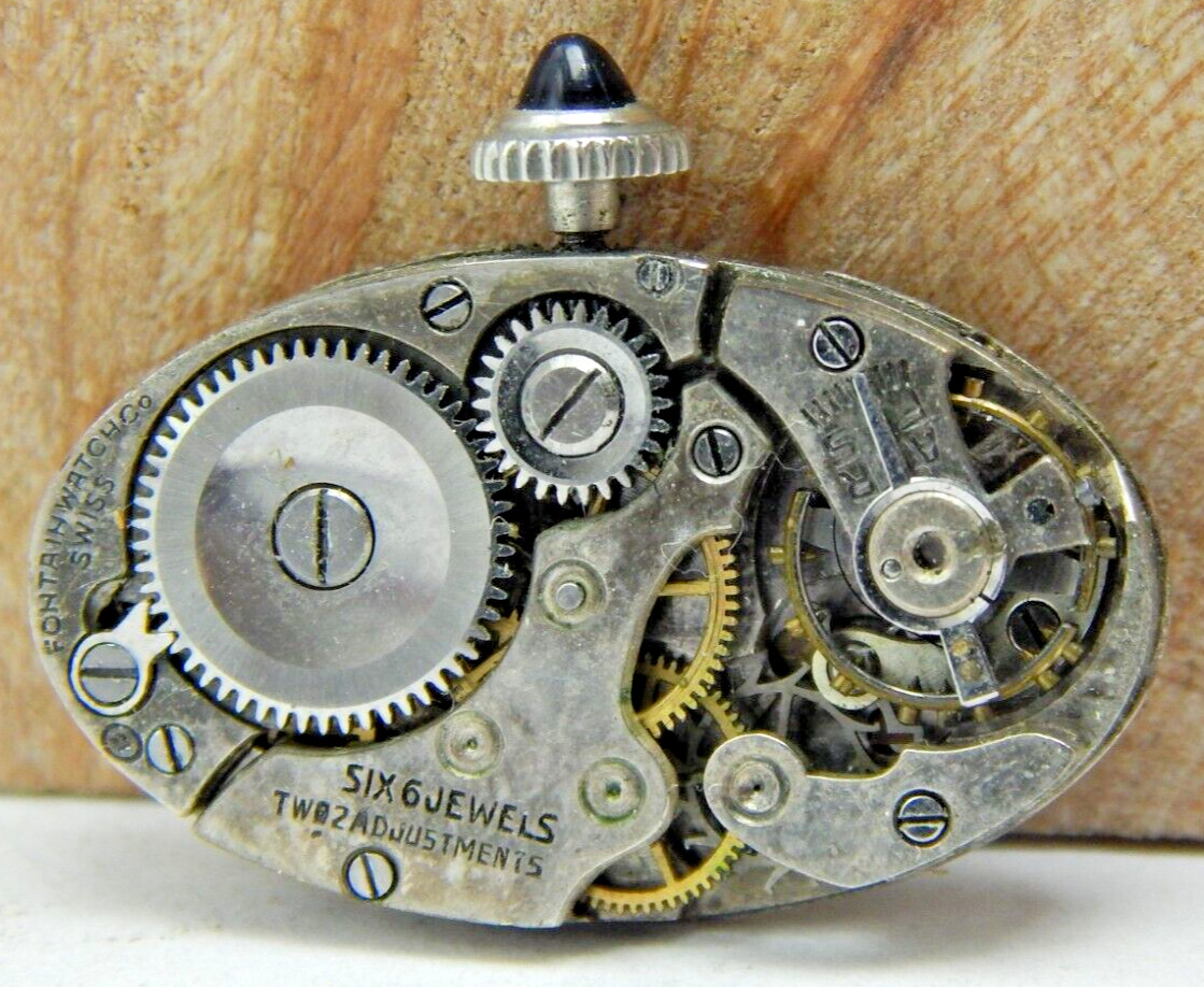 Vintage Fontain 6 Jewel 2 Adjustment art deco wrist watch movement with dial