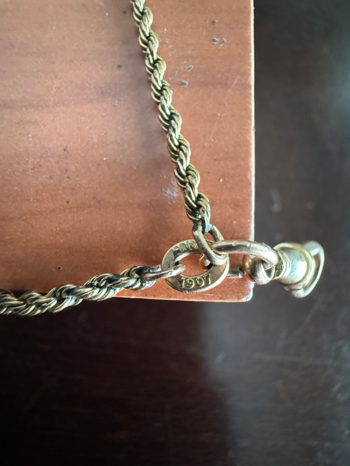 VINTAGE 25 INCH H.W.T. NECKLACE POCKET WATCH CHAIN, 1/10TH Y.G.F., 1907