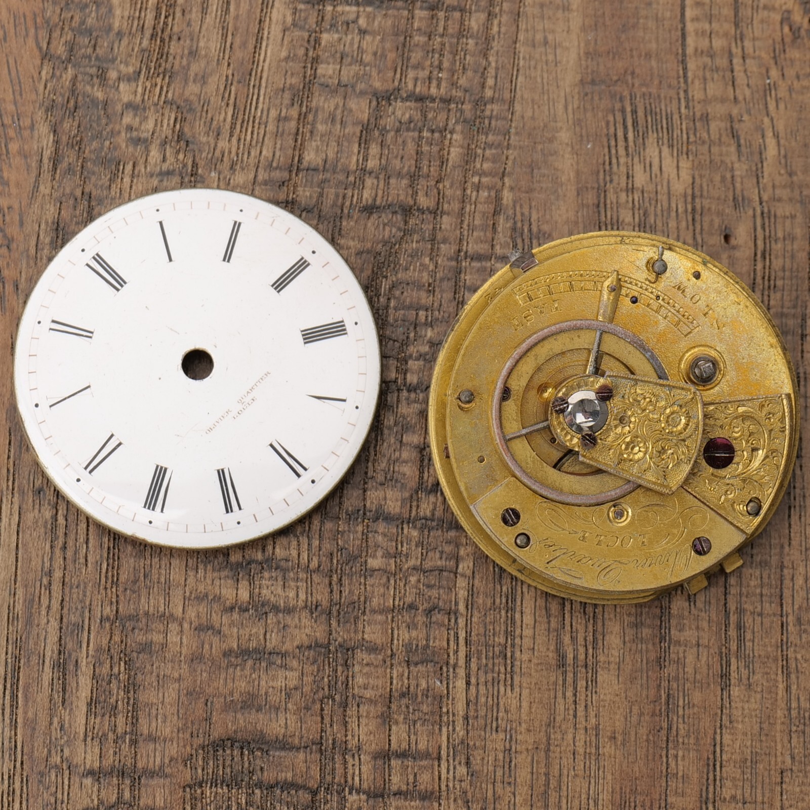OLIVIER QUARTIER OF LOCLE VERGE FUSSEE KEYWIND MOVEMENT GOOD BALANCE W/ DIAL
