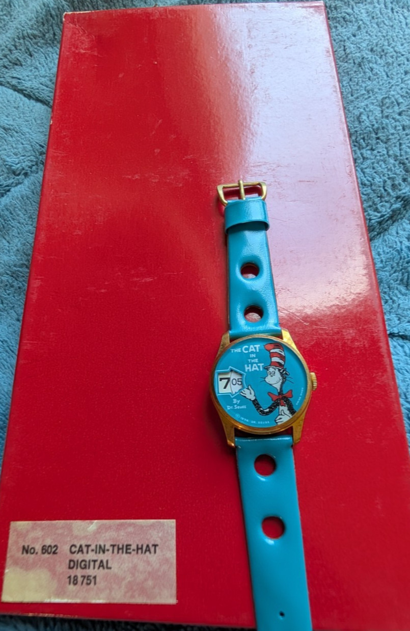 NIB Dr Seuss Cat-in-the-Hat digital character Watch 1974 Swiss #602 collectible