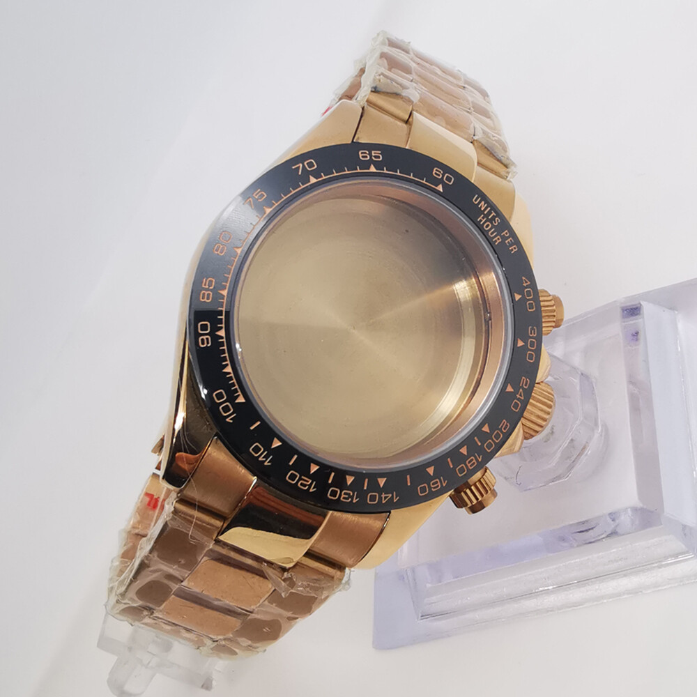 40mm sapphire silver rose gold gold case strap fit VK63 VK64 quartz movement