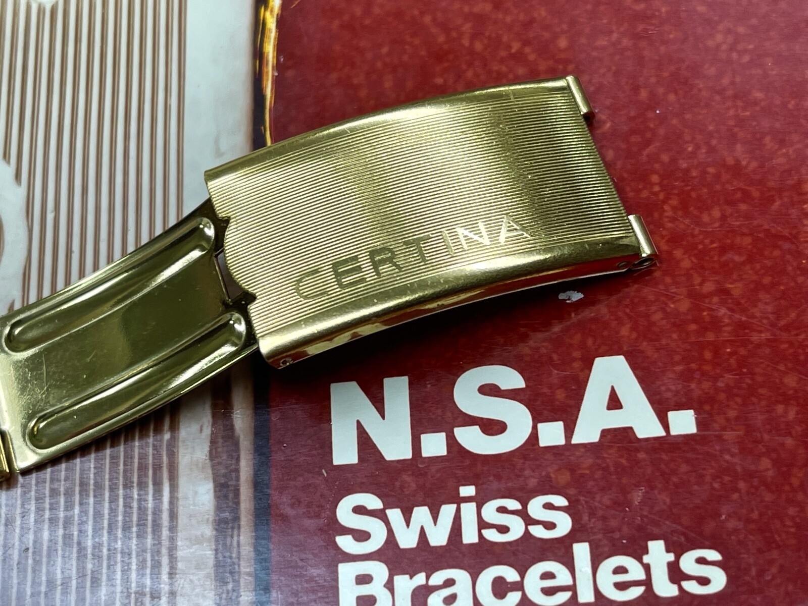 Vintage Certina NSA watch bracelet clasp New Old Stock 10mm opening yellow gold