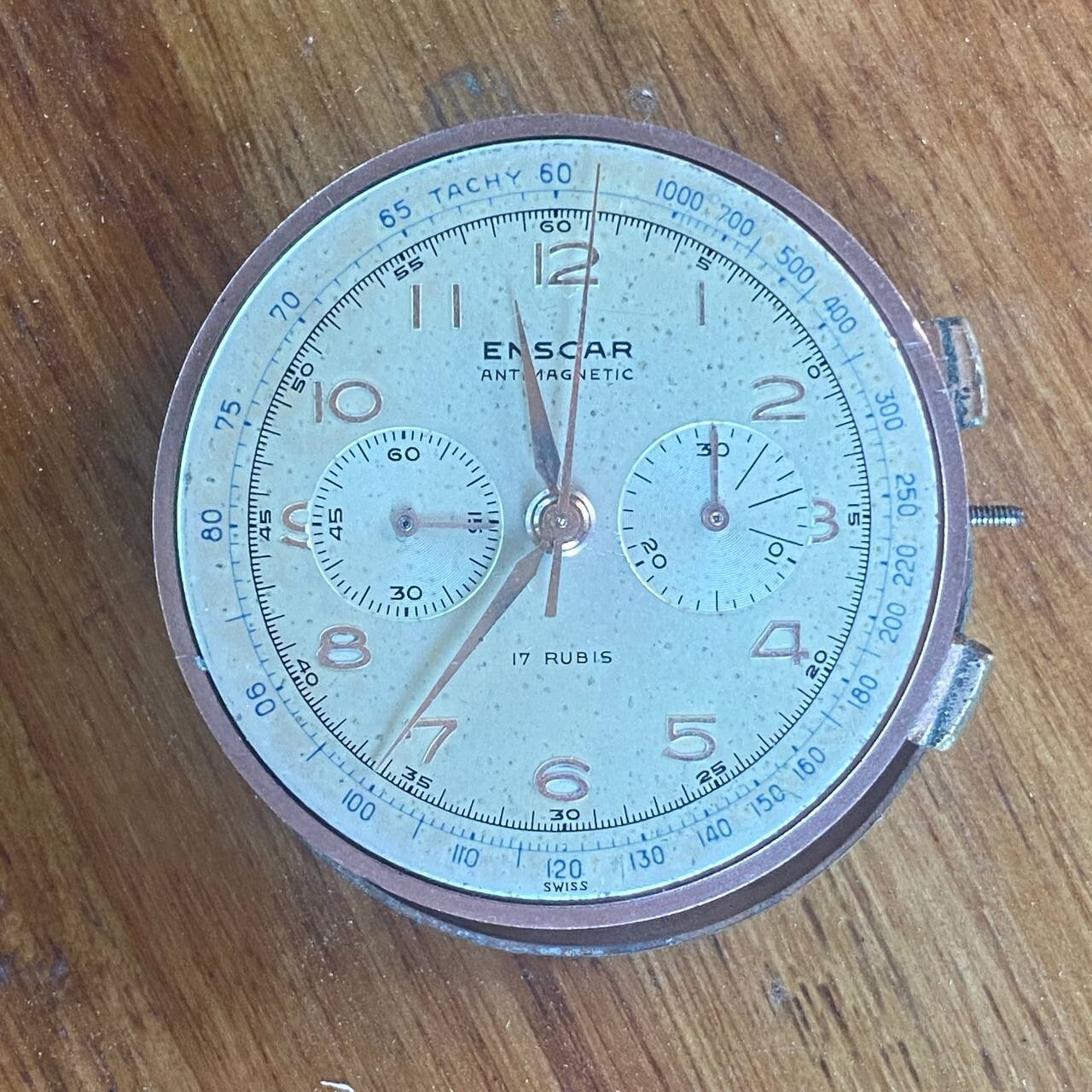 VINTAGE ENSCAR CALIBER LEMANIA 1270 CHRONOGRAPH WATCH MOVEMENT FOR REPAIR/PARTS