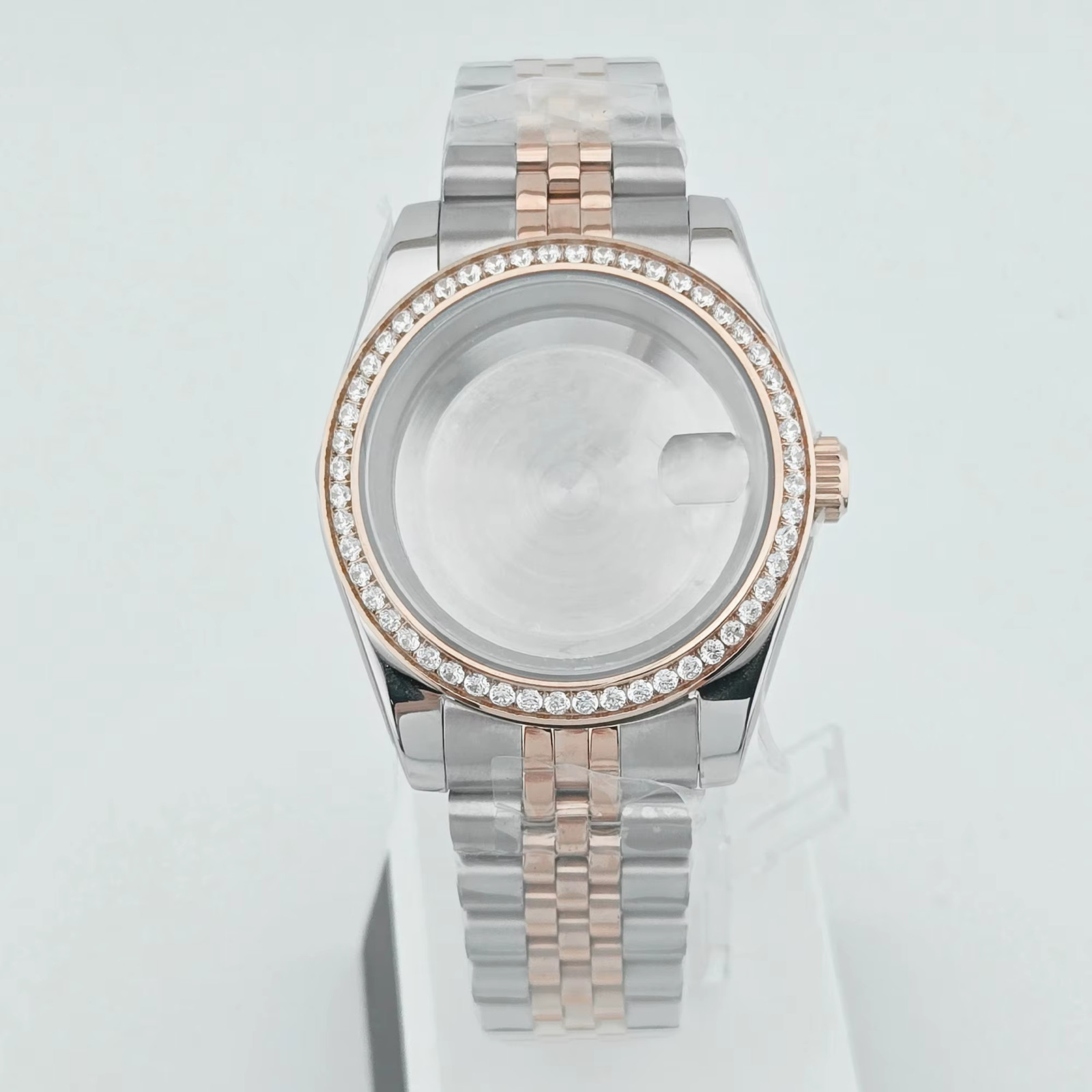 36Mm/40Mm Silver Watch Case Sapphire Glass Gemstone Bezel Fit NH35 NH36 NH34 ETA