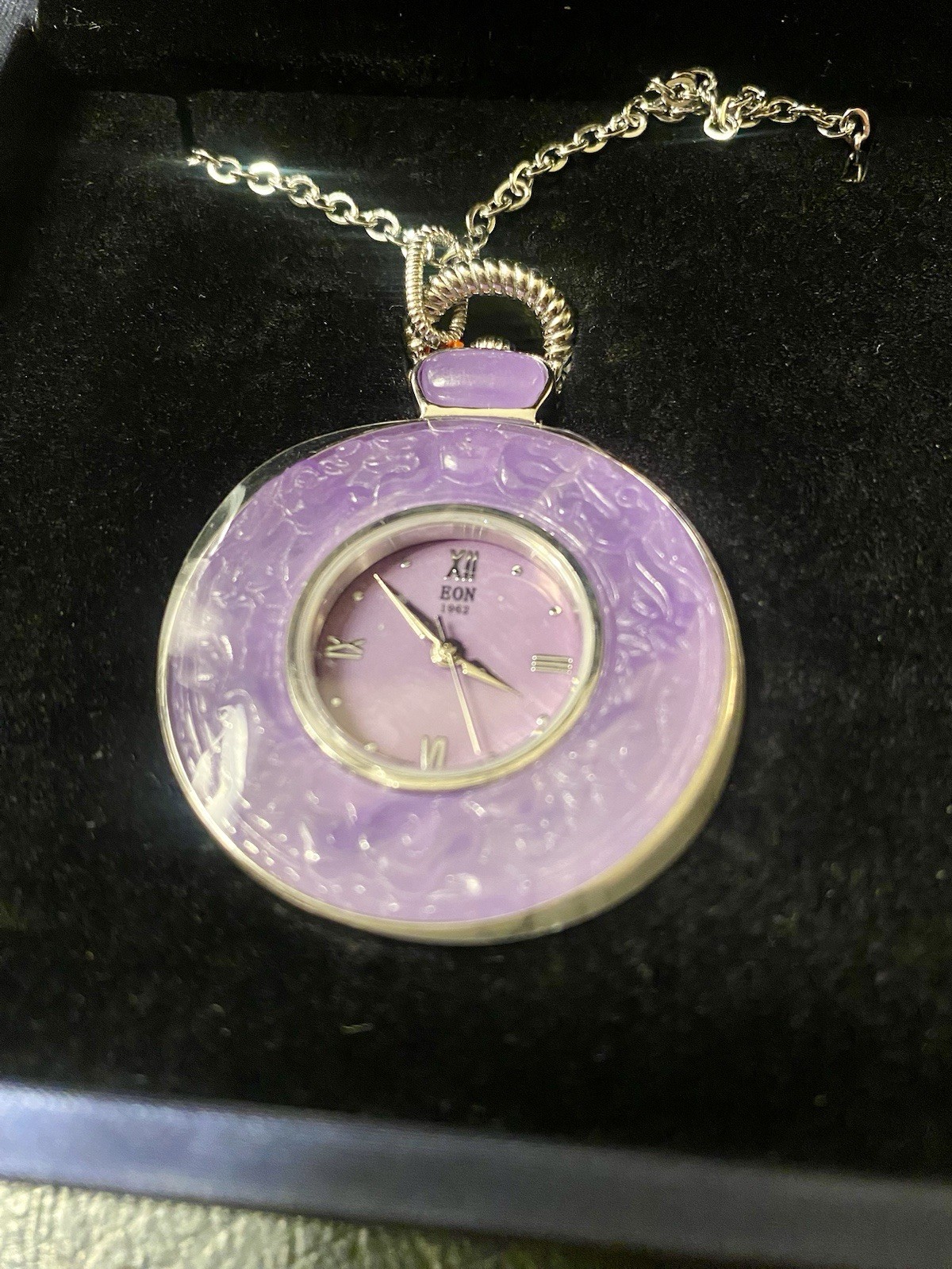 Eon 1962 Swiss Movement Purple Jade (D). Pocket Watch/ 32” Stainless Steel