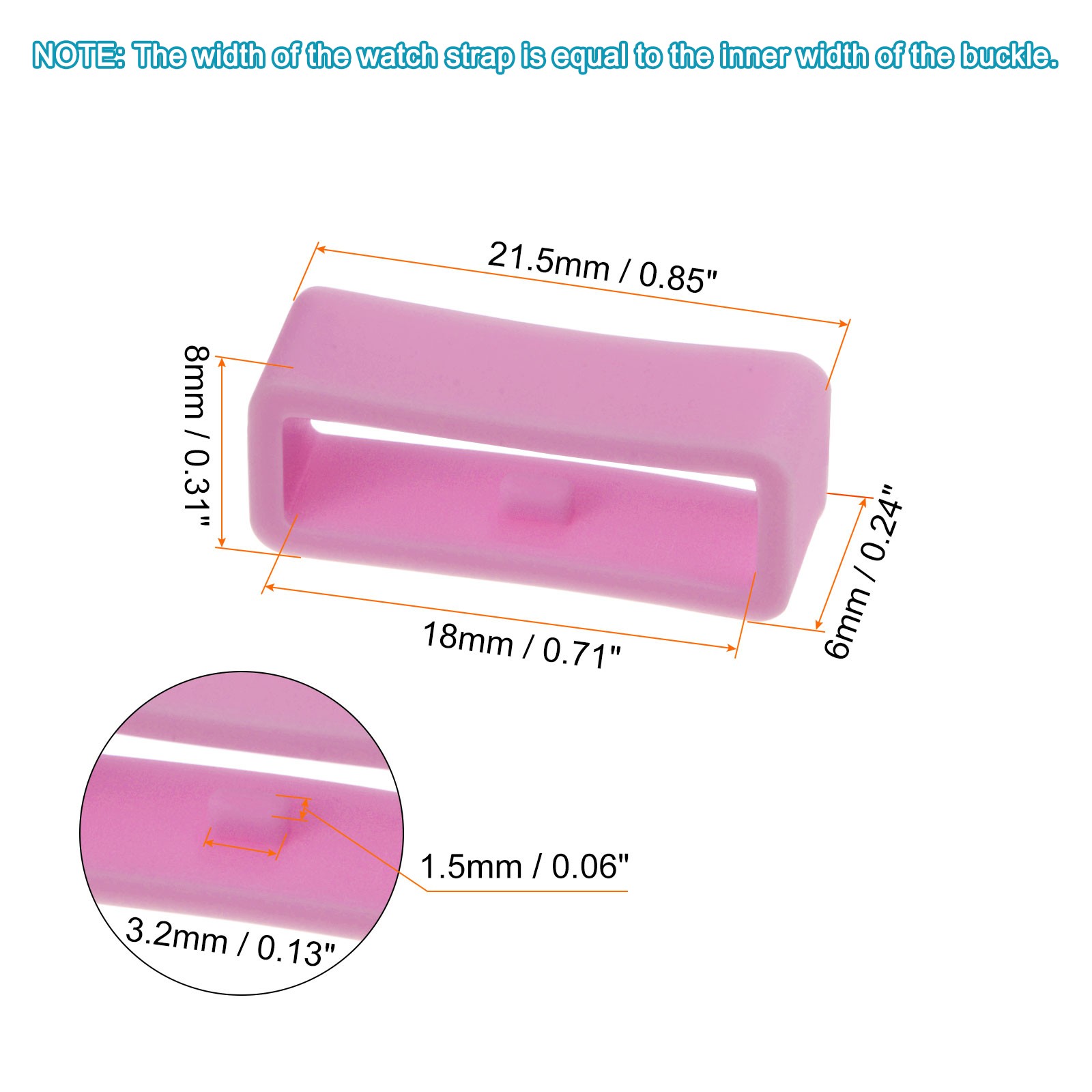6pcs Watch Strap Loop Fastener Rings 18mm Rubber Watch Holder Keeper Pink