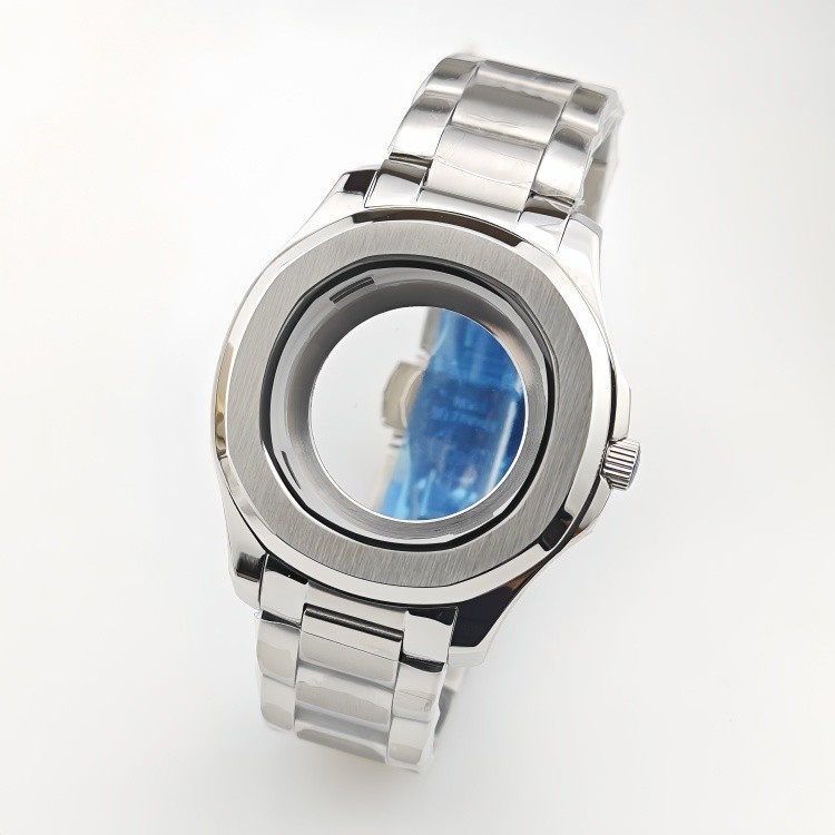 44mm Stainless Steel Watch Case + Strap Flat Glass for Nh35 Nh36 Nh38 Movement