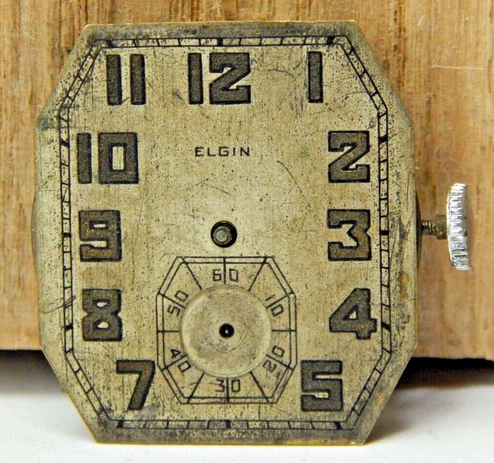 Vintage Elgin 1928 Grade 430 model 1 7 jewel 6/0s watch movement dial & crown