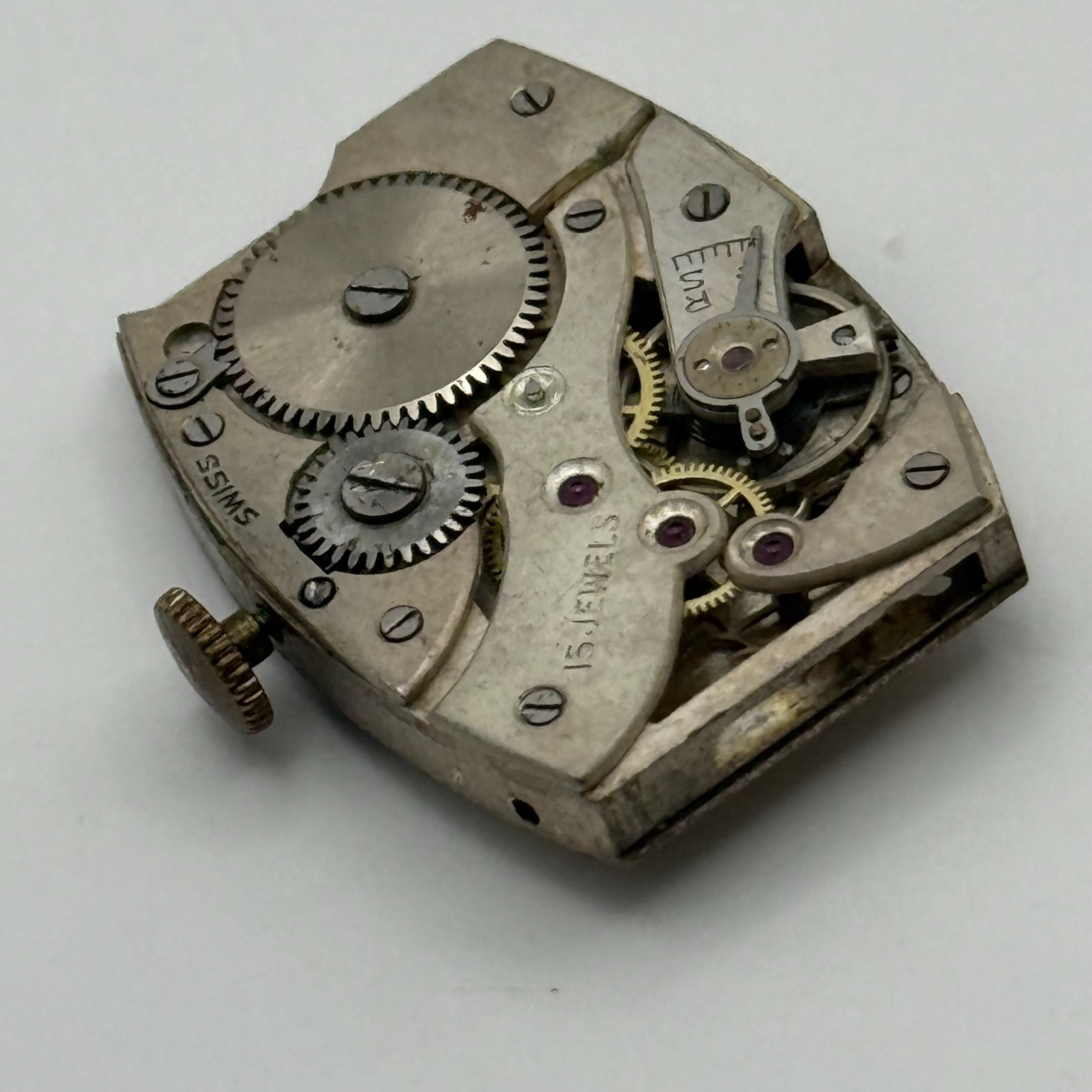 Tank Watch Movement Unidentified 15 Jewels Swiss Vintage Parts Repair 19.9mm