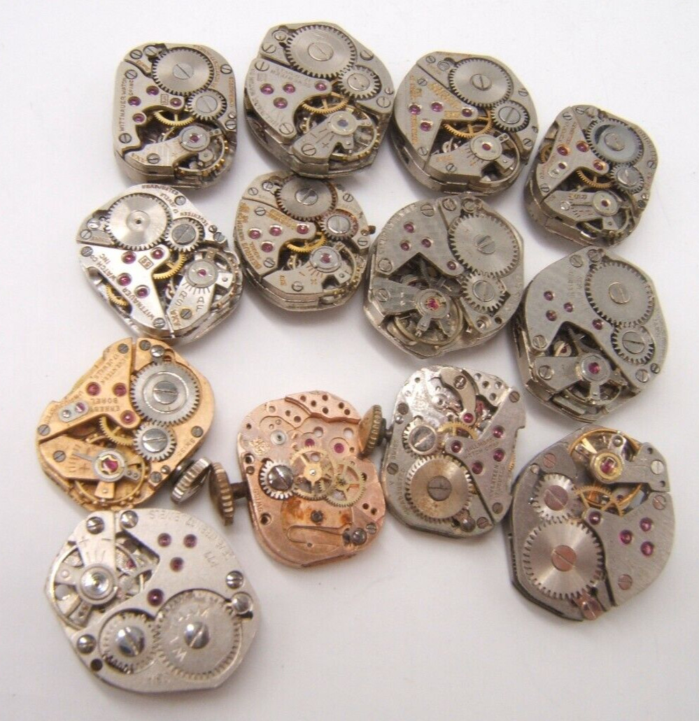 13 SMALL WOMEN’S WATCH MOVEMENTS PARTS REPAIR MECHANICAL WIND UP (LOT HI)