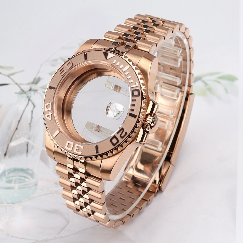 FEIYASHI Luminous Bezel Oyster 40mm Watch Case Rose Gold For Seiko NH35 Movement