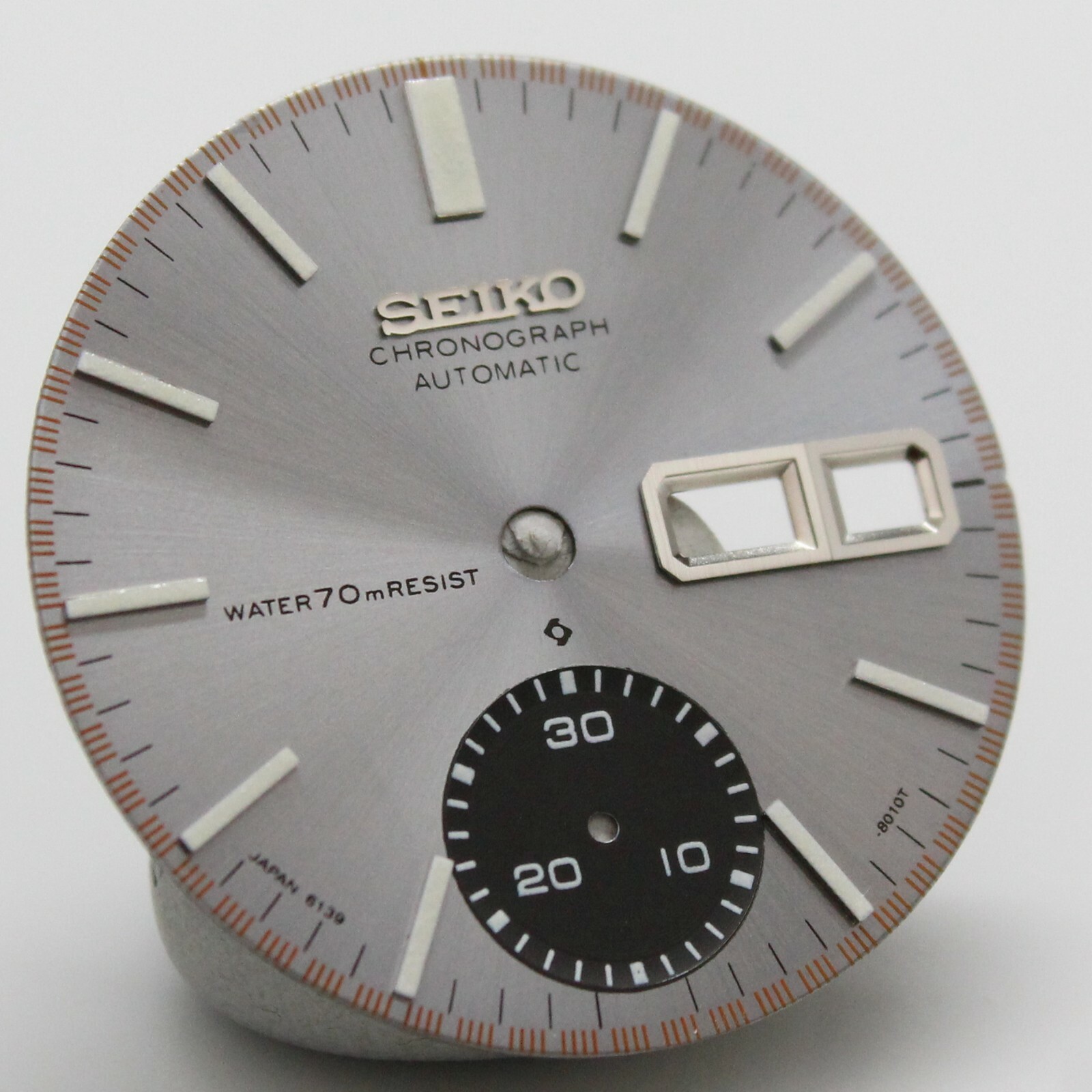 Dial Vintage SEIKO Chronograph 6139-8002 Hour marks lume Gray Dark Silver Black
