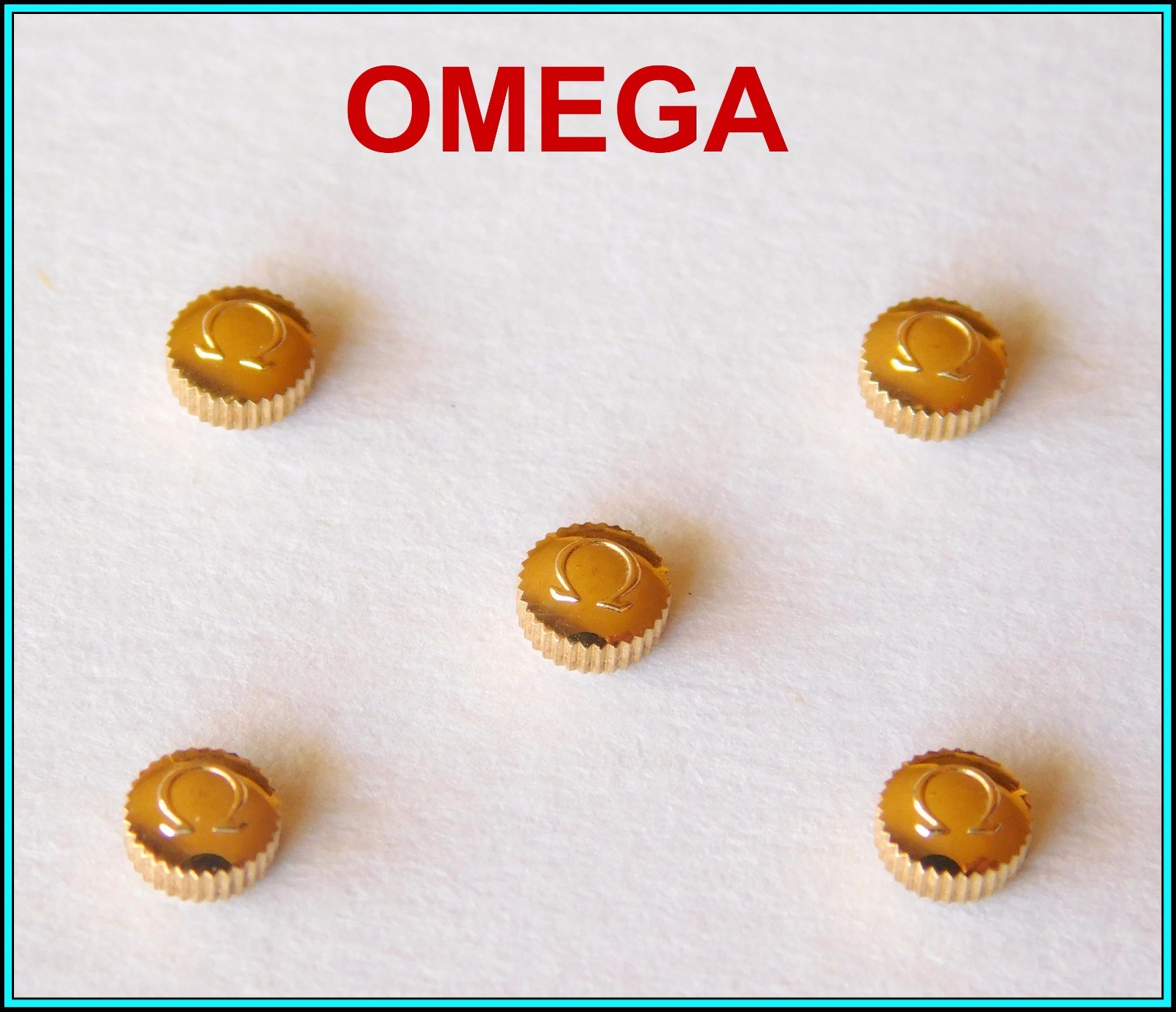 5 (five) Original OMEGA Watch Crowns GOLD PLATED – N.O.S. – 4 mm – STEM: 0.90