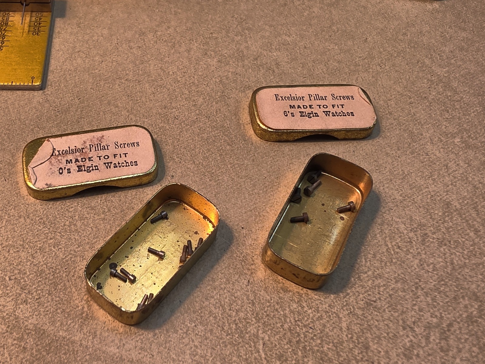 Lot Of NOS Elgin 0s & 6s Pocket Watch Pillar Screws W/Original Tins