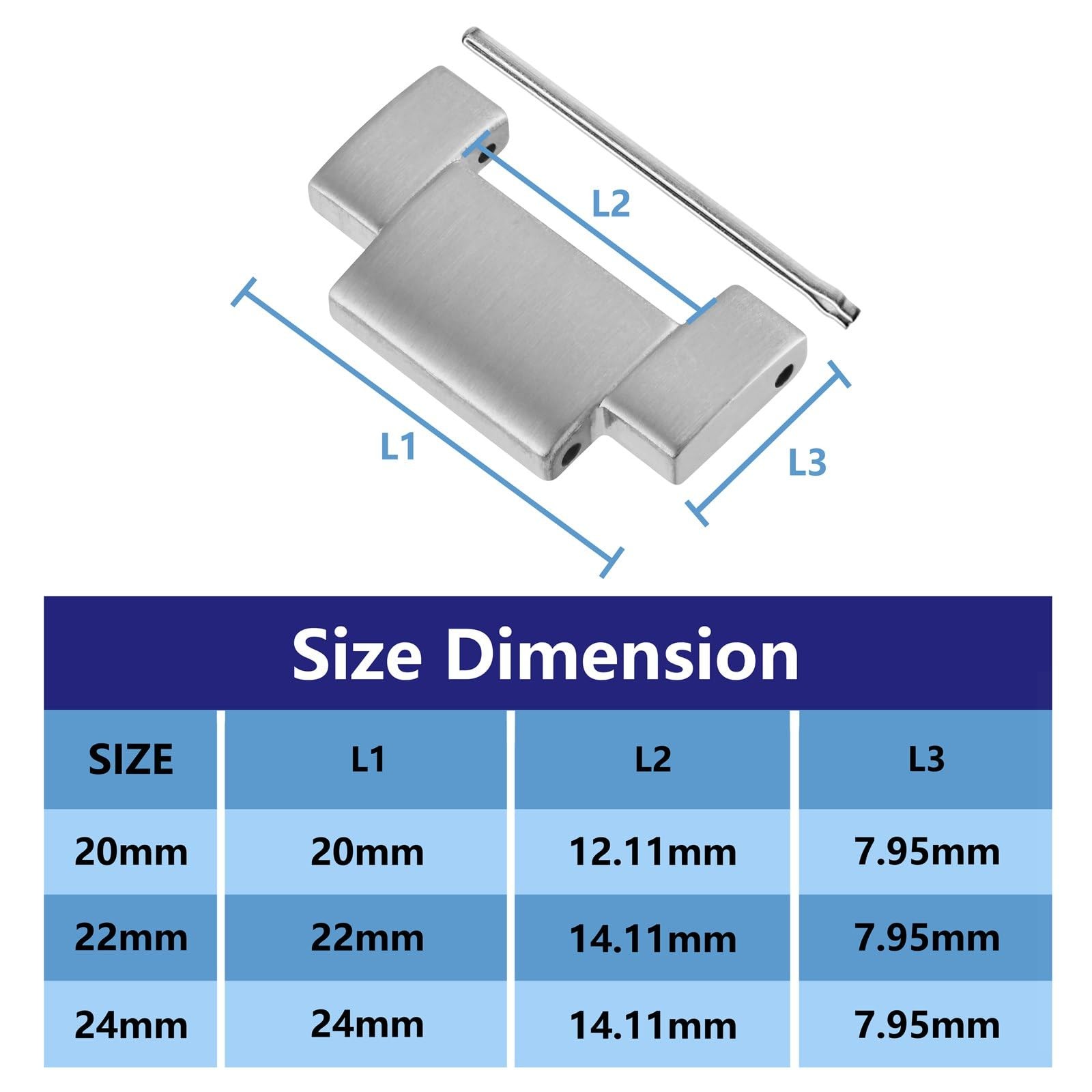 WOCCI 20mm Metal Links for Heavy-duty Watch Band, 316L 20mm, Silver