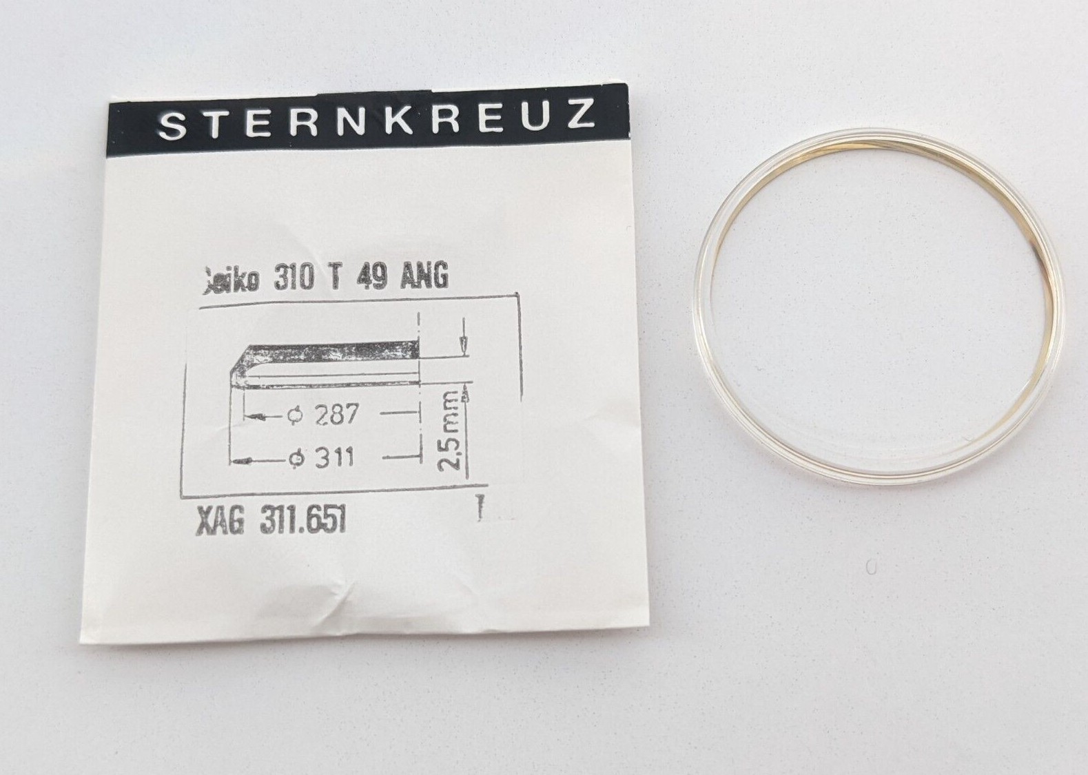 Watch Crystal to fit Seiko 310 T49 gilt or chrome ring Made in Germany x 1 pc