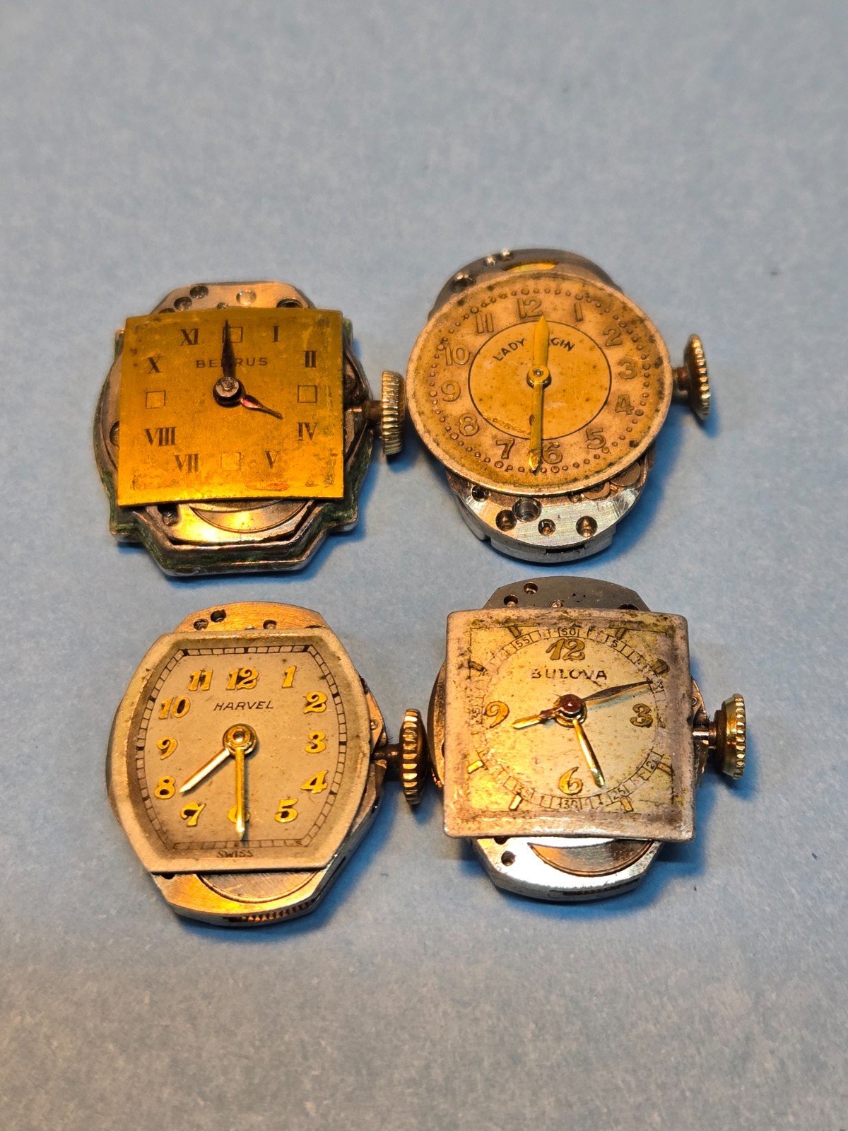 LOT of 8 Vintage Ladies Watch MovementLady Elgin G.P.,Waltham25j,Bulova ,Wyler