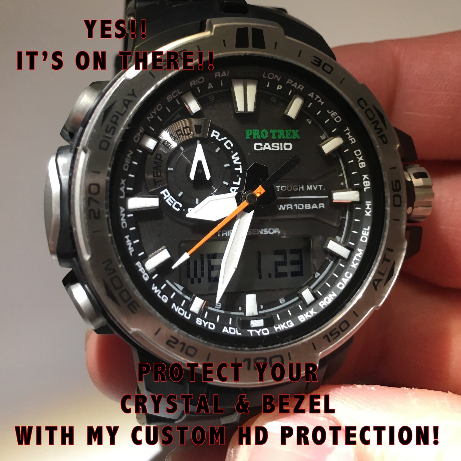 For Casio Pro Trek PRW6000 – Protectors anti-scratch Custom Bezel & Crystal X2