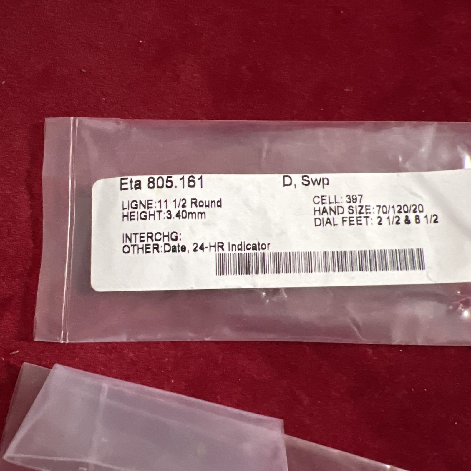 Genuine ESA/ ETA 805.161 Watch Movement Swiss, Date at 3, NOS