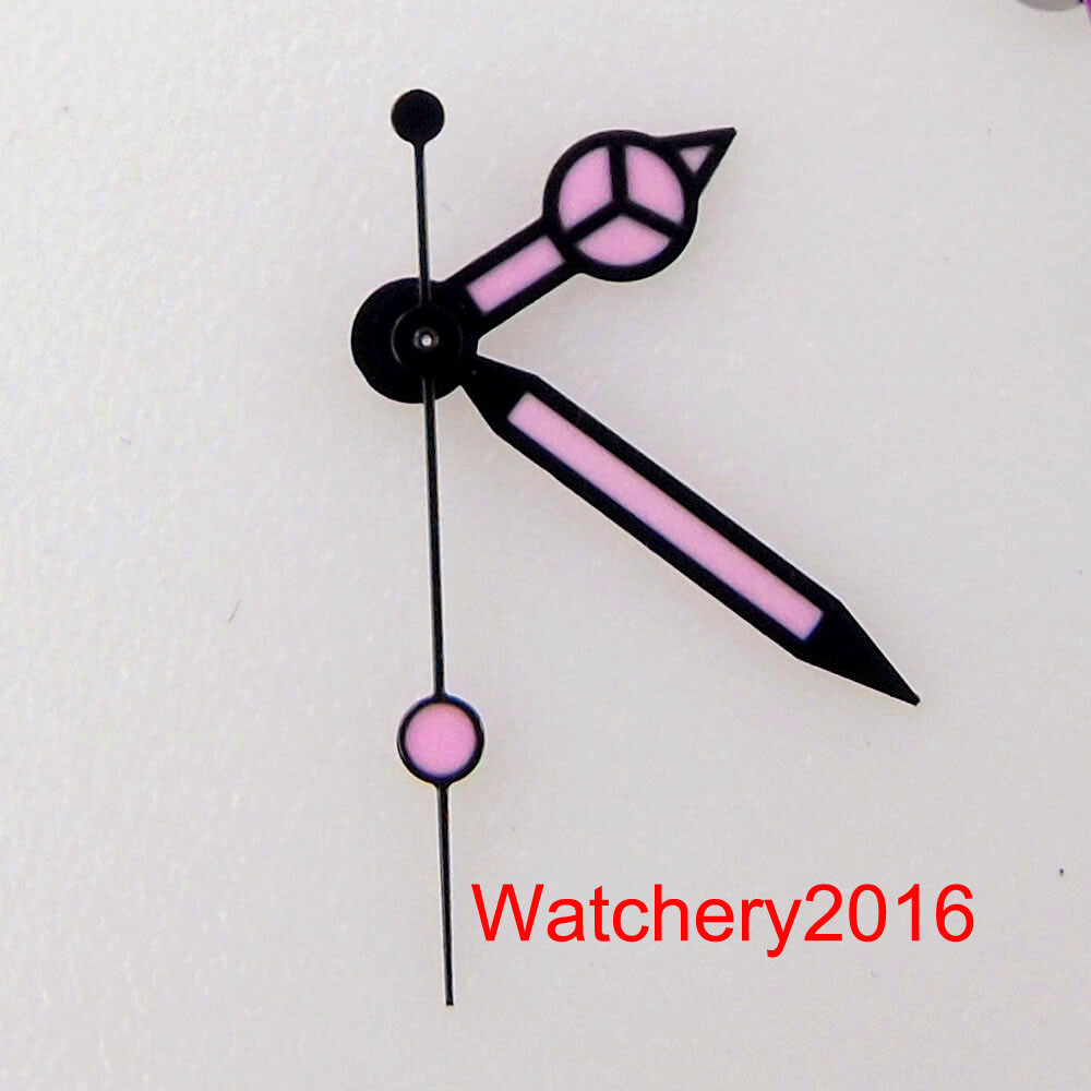 New Black Silver Edge Luminous Pink Watch Hand fit NH35A NH36A automatic watch