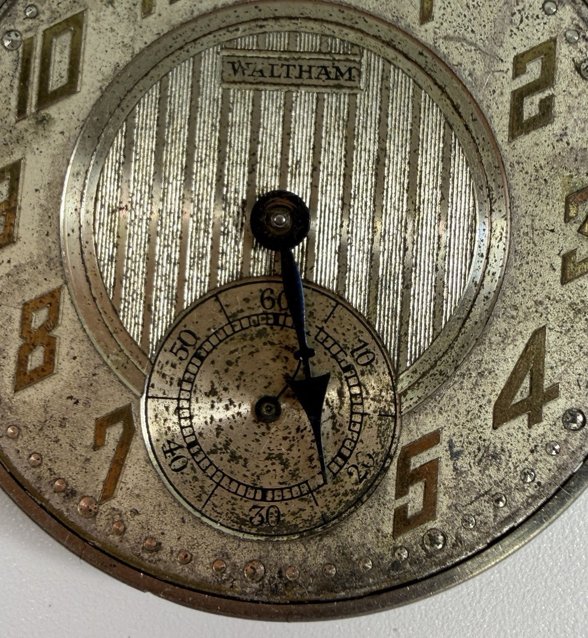 Vintage 1928 Waltham 15 Jewel Pocket Watch Movement Art Deco Dial Parts