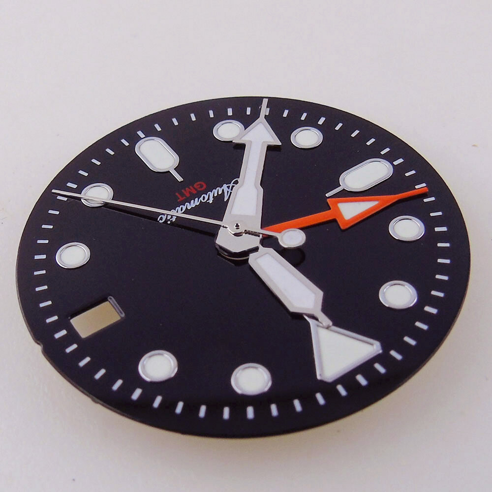 29MM GMT Black Orange Dial Luminous Dial For MOD Dial Japan NH34A NH34 movement