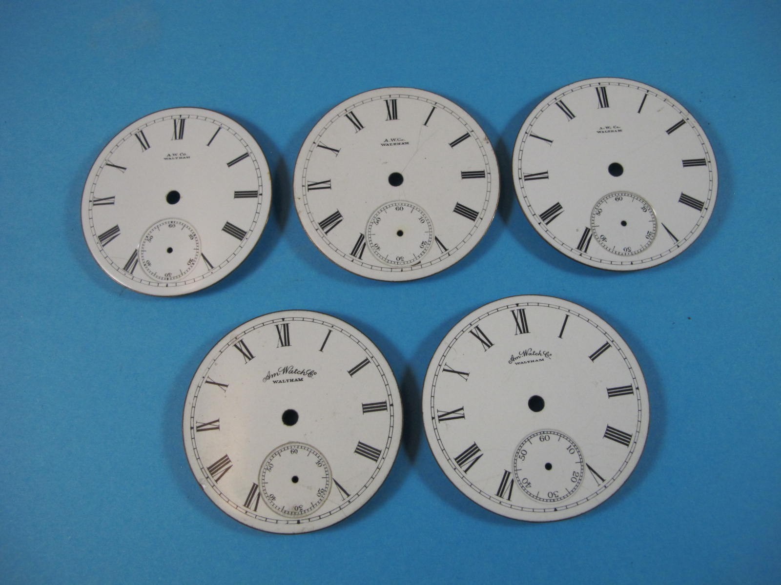 AMERICAN WATCH CO AW CO WALTHAM 18S POCKET WATCH DIAL GROUP OF five