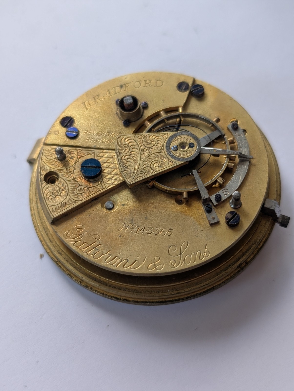 Vintage Fattorini & Sons Key Wind 46.36mm Pocket Watch Movement (Spares/Repairs)