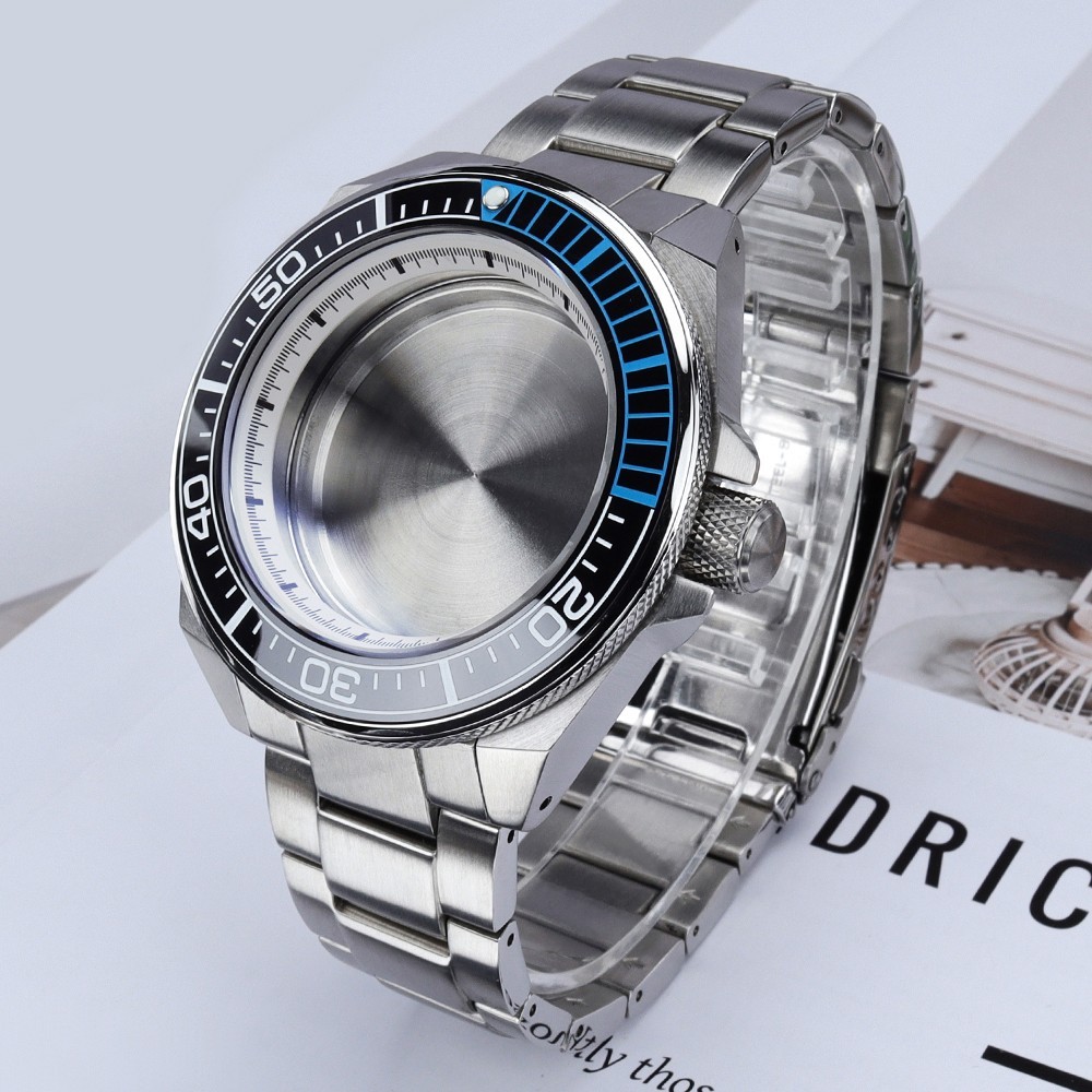 43.80mm Premium Steel Watch Case Sapphire Samurai Style For Seiko NH35 Movement