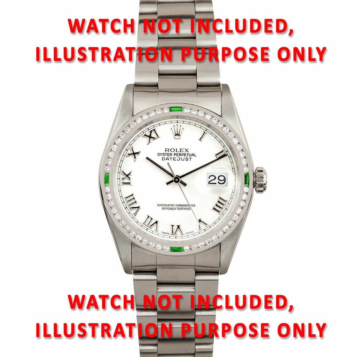 MEN 1.30CT CHANNEL NATURAL DIAMOND BEZEL 18KW FOR ROLEX DATEJUST WITH EMERALD