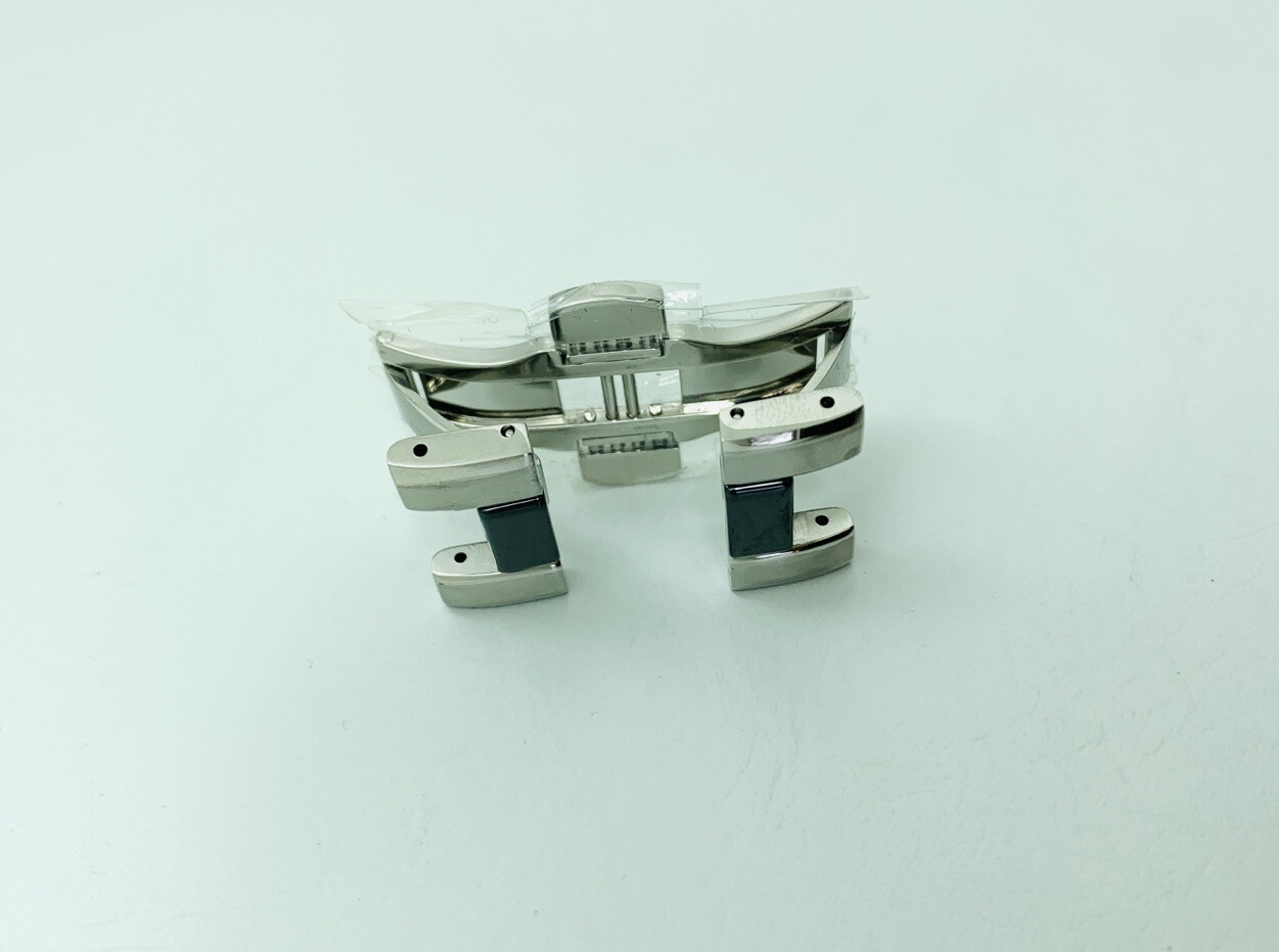 VERSACE WATCH BAND BUCKLE , 15A , DIVER , BLACK CERAMIC+SILVER STEEL