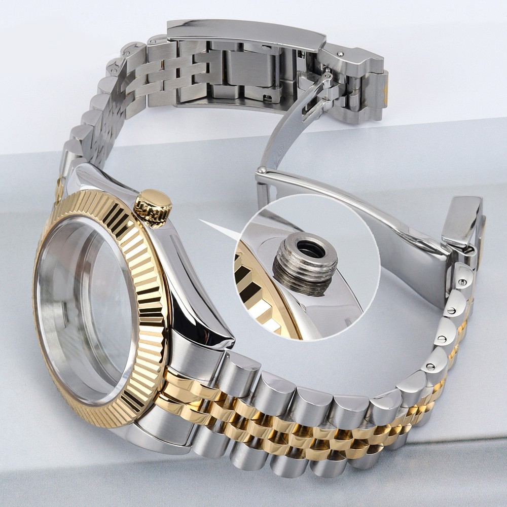 Oyster Perpetual Watch Case Bracelet STEEL Two Tone Gold For Seiko NH35 Movement