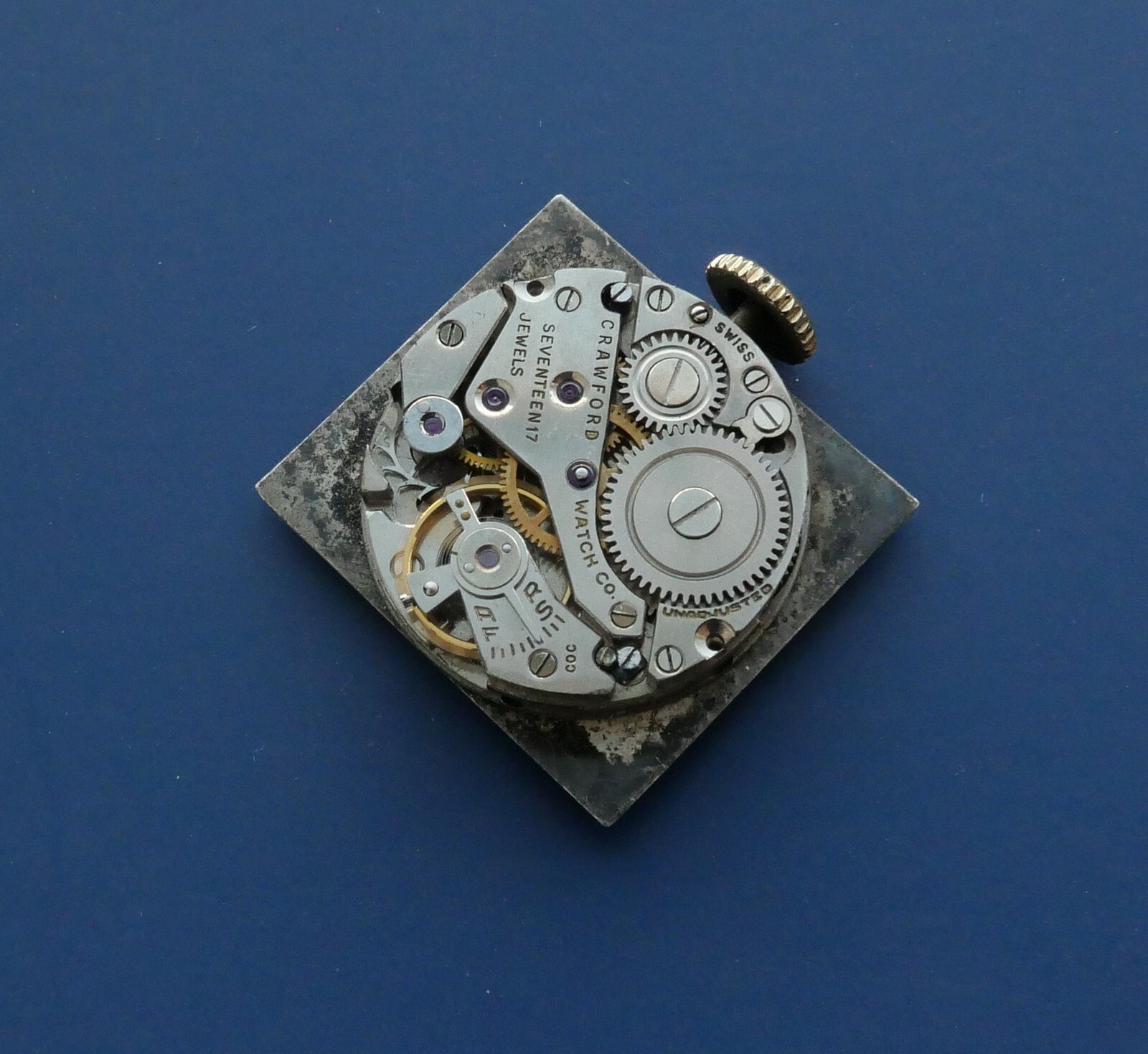 Vintage Crawford Swiss Made Watch Movement Diamond Dial 17 J Runs