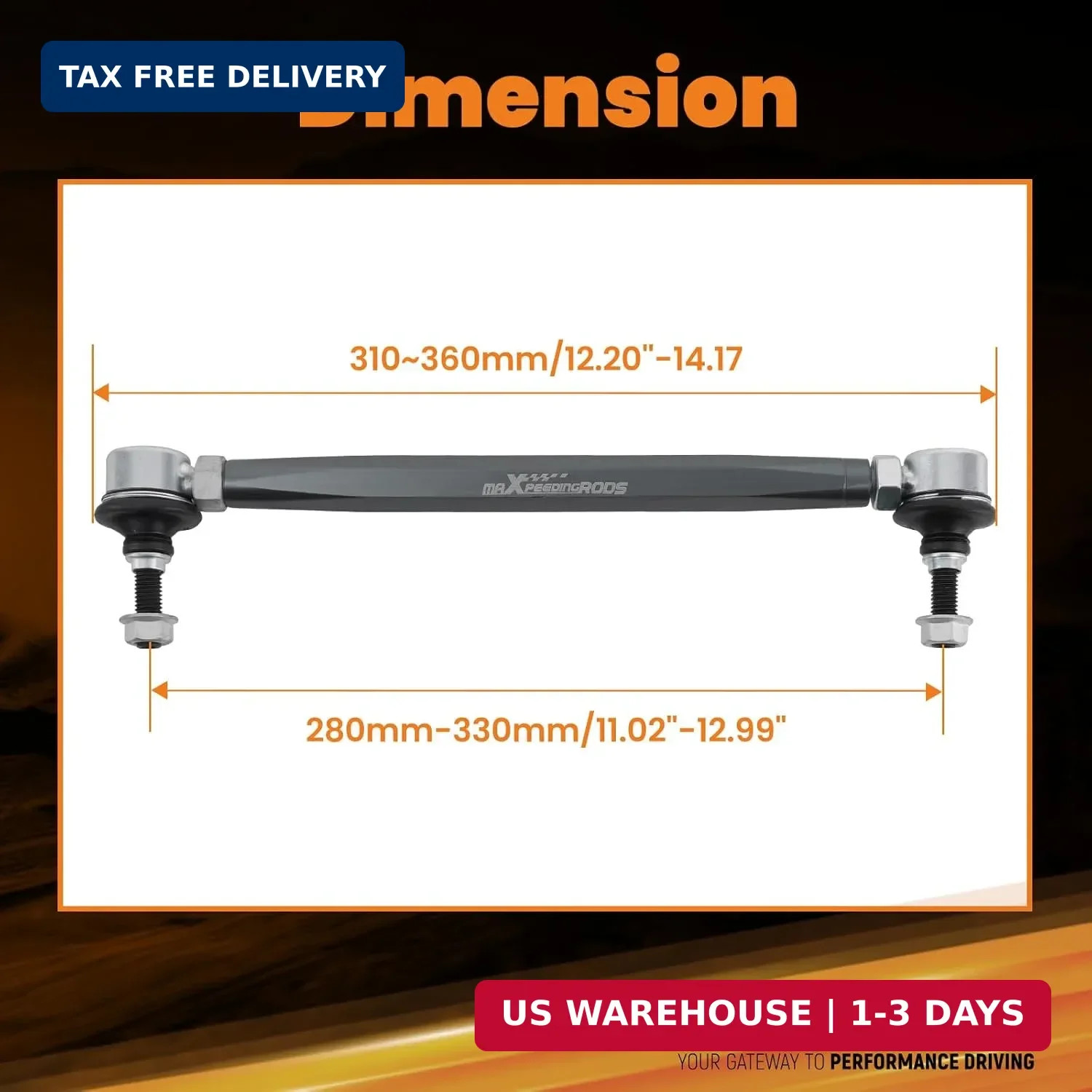 Universal Adjustable Sway Bar End Links 280mm-330mm | M10 Stud w/12 mm Spacer